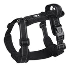 Schwarzes Hundegeschirr, verstellbar, reflektierend, robustes Nylon, für sicheres Gassigehen.