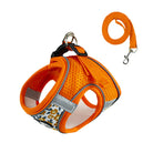 Orange Hundegeschirr mit Leine, atmungsaktiv, reflektierend, für kleine Hunde.