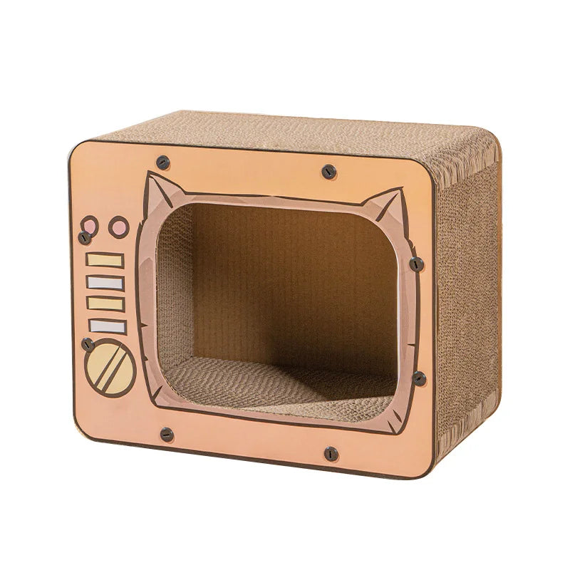 Katzenkratzbrett aus Pappe in TV-Form, braun, langlebig, umweltfreundlich, für Katzenpflege.