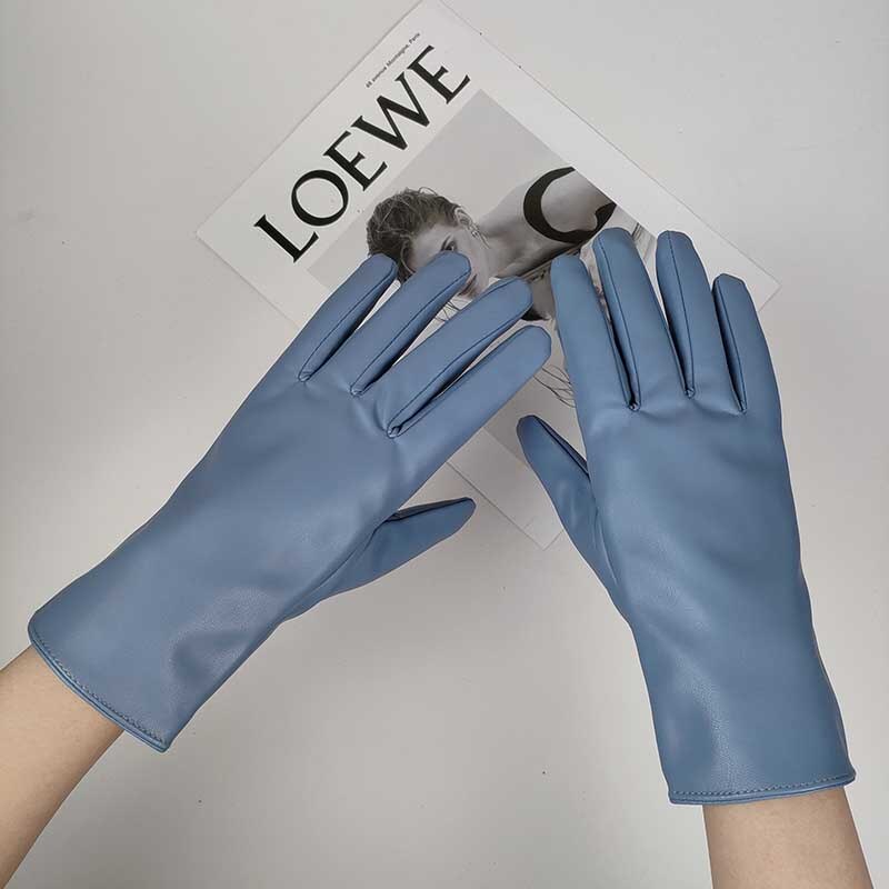 Blaue Lederhandschuhe auf Magazin, stilvolles Accessoire, modisch, hochwertig, Damenhandschuhe, elegantes Design, trendige Mode.