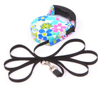 Bunte Hundeleine mit Blumenmuster, ausziehbar, schwarz, für Spaziergänge, Haustierzubehör.