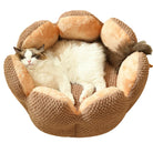 Katzenbett Blume Design, beige, Plüsch, gemütlich, Haustierbett für Katzen, Schlafplatz.