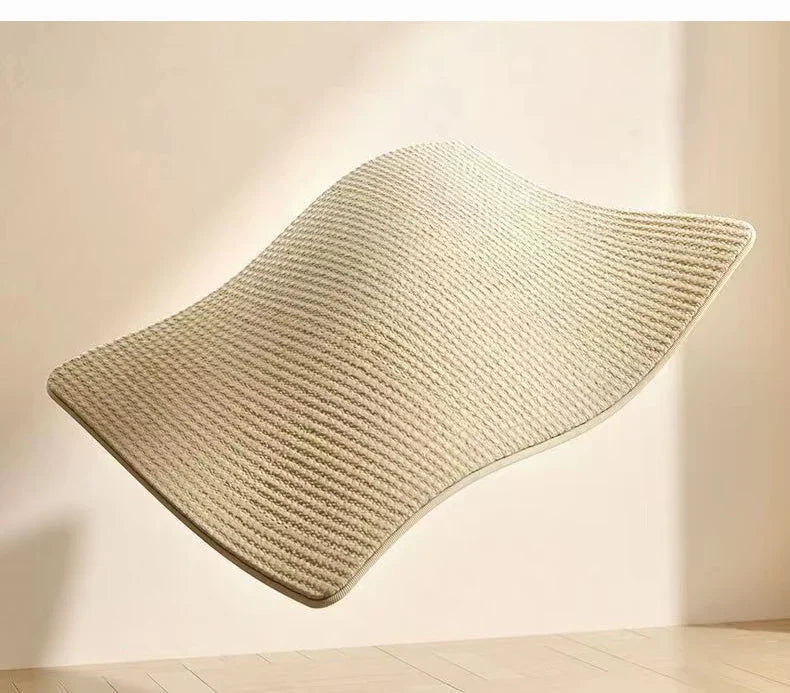 Beige wellenförmiger Teppich, modernes Design, Wohnzimmer, rutschfest, aus Baumwolle.