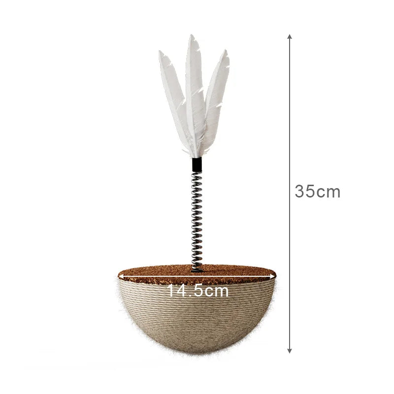 Katzenspielzeug mit Federn, Kratzball, Sisal, 35cm hoch, interaktives Spielzeug für Katzen.