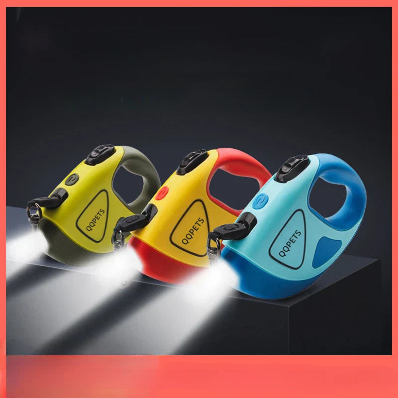 Bunte Hundeleinen mit LED-Licht, ergonomisch, langlebig, für Spaziergänge, Qopets Marke.