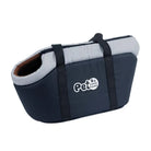 Schwarze Haustiertragetasche mit Logo, weiches Innenfutter, ideal für Hunde und Katzen.