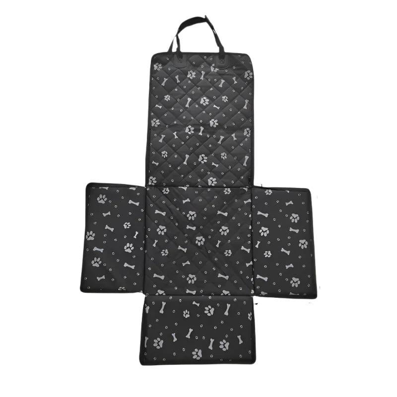 Schwarze Hundedecke mit Knochen- und Pfotenmuster, faltbar, wasserabweisend, für Autositze.