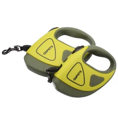 Gelbe Hundeleine ausziehbar, ergonomischer Griff, robustes Material, für Hunde, Qpets Marke.