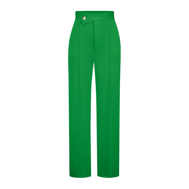 Grüne Damenhose mit hoher Taille, eleganter Schnitt, ideal für Büro und Freizeit. Modische, bequeme Stoffhose für stilvolle Outfits.