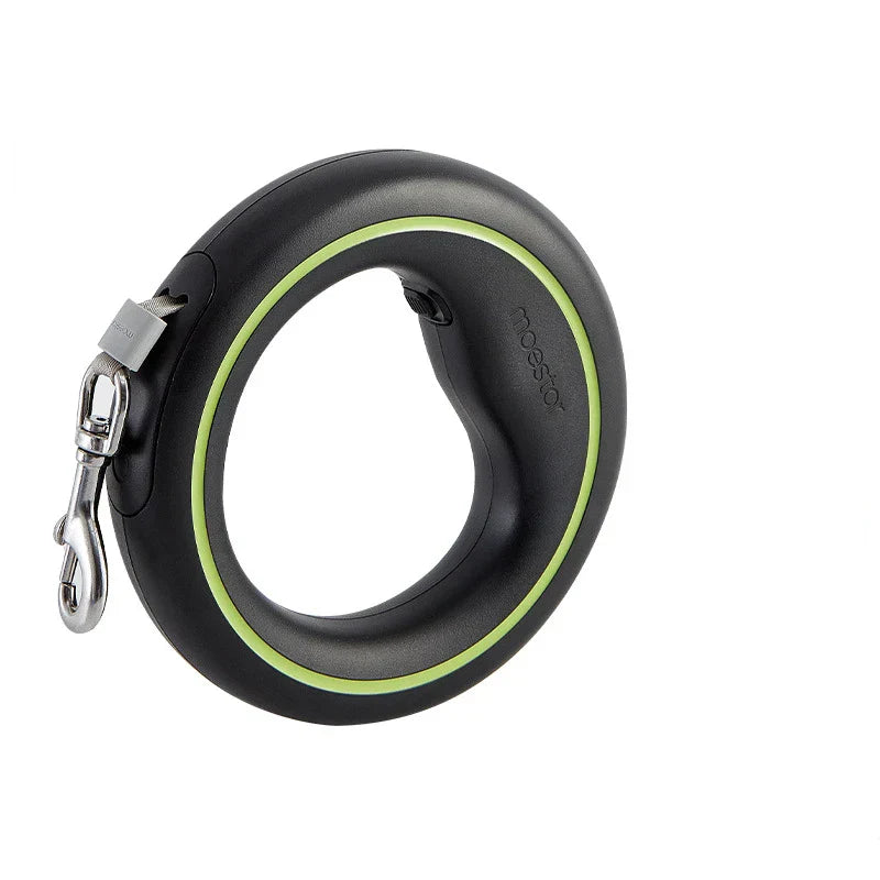 Schwarze, runde Hundeleine mit grünem Akzent, ergonomisches Design, reflektierend, von Nossob.