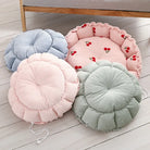 Runde Kissen in Rosa, Blau, Grün und Kirschmuster, Plüsch, für Wohnzimmer-Dekoration.