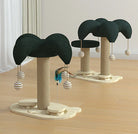 Kratzbaum für Katzen, Palmenform, Sisal, Spielzeuganhänger, Kratzsäule, beige und dunkelgrün.