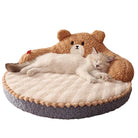 Katzenbett Bärendesign, beige, Plüsch, rund, gemütlich, für Haustiere, Schlafplatz, Katzenzubehör