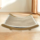 Katzenbett aus Holz mit geflochtenem Sisal, ergonomisch, beige, für Haustiere, modernes Design.