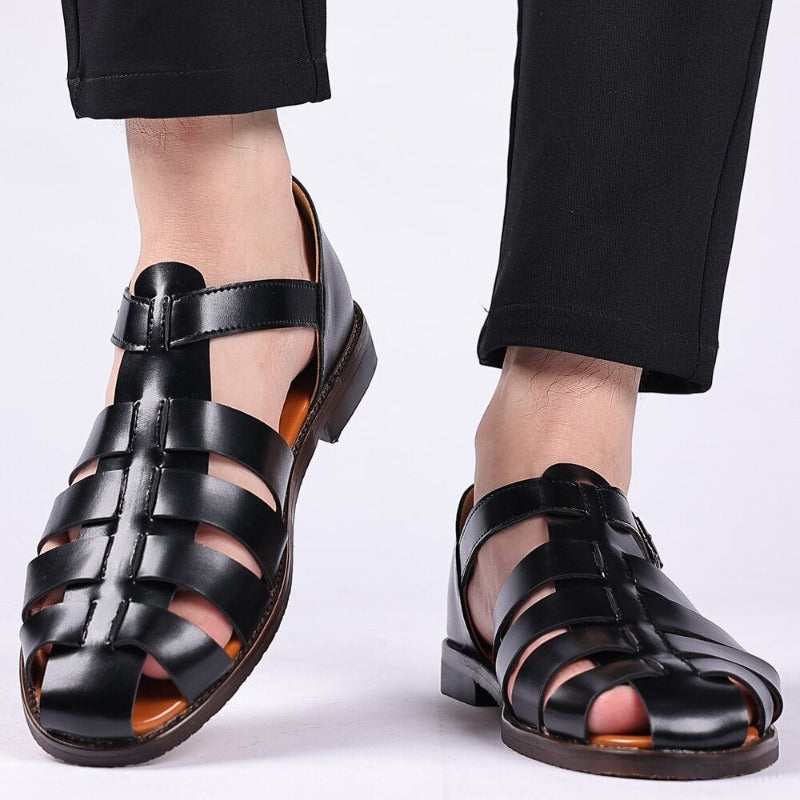 Schwarze Ledersandalen für Herren, formell, Sommermode, Hochzeitsschuhe, Outdoor.