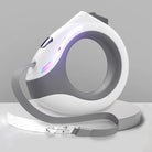 Ausziehbare Hundeleine LED weiß grau, ergonomisch, reflektierend, für Spaziergänge.