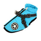 Blaue Hundejacke mit Reißverschluss und verstellbaren Gurten, ideal für kaltes Wetter. Modisches Design, strapazierfähiges Material.