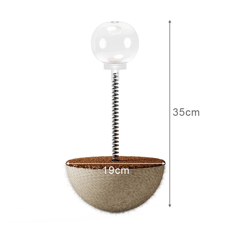 Katzenspielzeug mit Feder, Ball und Sisalschale, 35cm hoch, 19cm Durchmesser, interaktives Spielzeug.