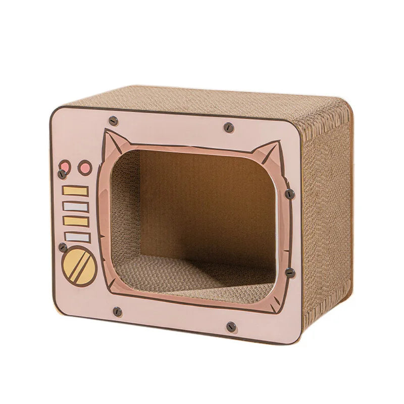 Katzenkratzbrett aus Pappe, TV-Design, braun, langlebig, umweltfreundlich, für Katzenpflege.