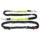 Schwarze und gelbe Hundeleine mit elastischem Bungee, reflektierend, verstellbar, robust.