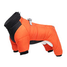 Wasserdichter Hundemantel in leuchtendem Orange, ideal für kaltes Wetter. Bequeme Passform, reflektierende Details, schützt vor Regen und Wind.