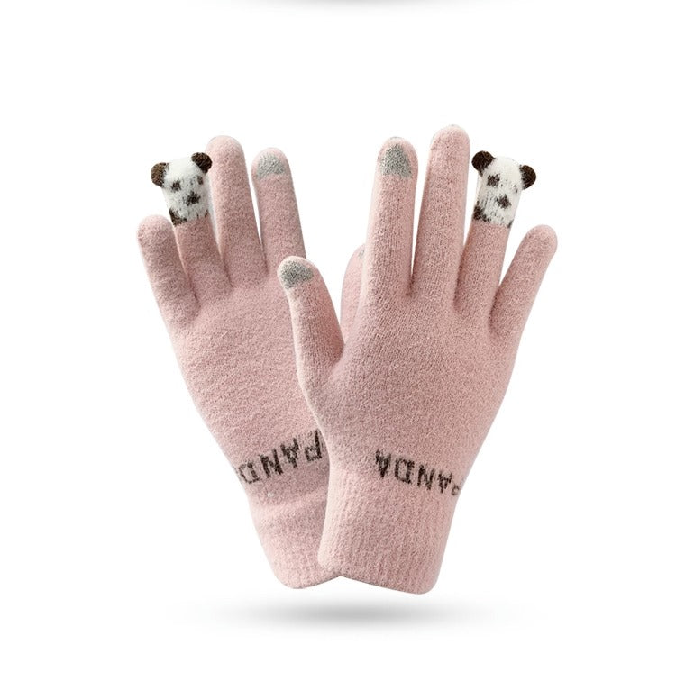 Rosa Kinderhandschuhe mit Panda-Design, warm und kuschelig, ideal für Winter. Perfekt für Mädchen, modisch und funktional.