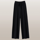 Schwarze Damenhose, weites Bein, elastischer Bund, modisch, bequem, vielseitig, ideal für Freizeit und Büro, hochwertiger Stoff.