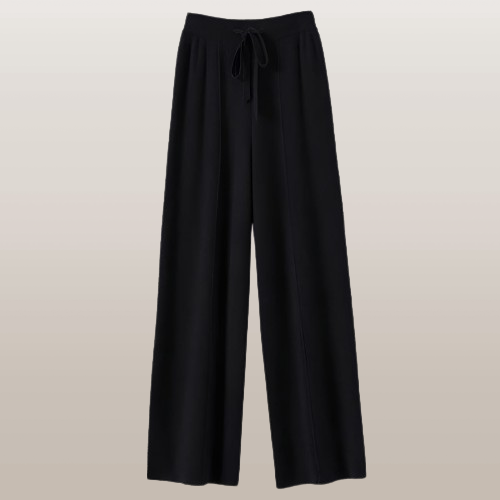 Schwarze Damenhose, weites Bein, elastischer Bund, modisch, bequem, vielseitig, ideal für Freizeit und Büro, hochwertiger Stoff.