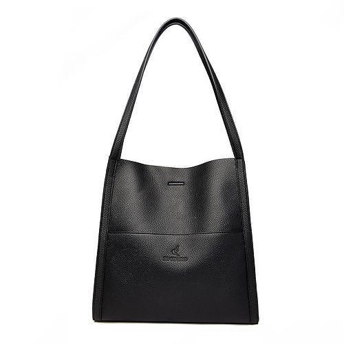 Elegante schwarze Ledertasche, minimalistisch und stilvoll, ideal für Damen. Perfekt für Alltag und Büro. Hochwertige Handtasche kaufen.