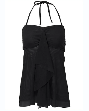 Schwarzes Neckholder-Top, ärmellos, elegant, Damenmode, Sommerkleidung, leichtes Material.