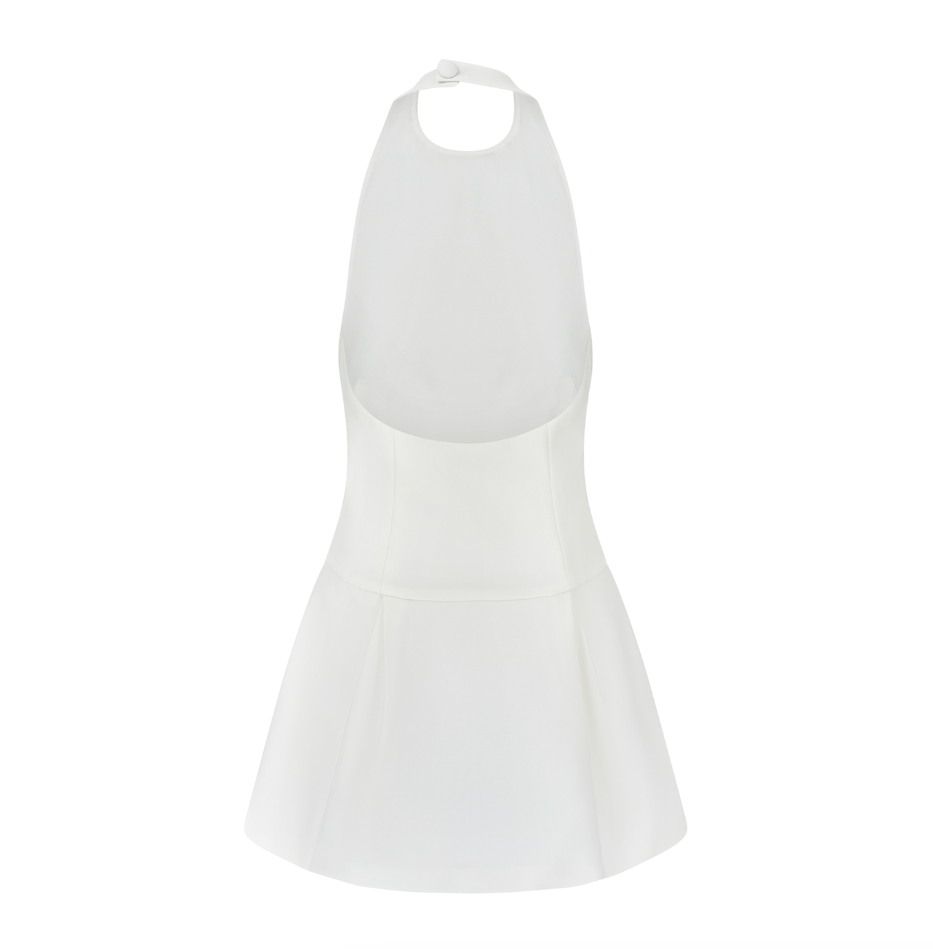 Weißes ärmelloses Minikleid mit Neckholder, elegantes Design, ideal für Sommermode und besondere Anlässe. Perfekt für stilvolle Outfits.