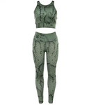 Damen Sport-Set in Schlangenleder-Optik, bestehend aus Crop-Top und Leggings. Ideal für Fitness, Yoga und Freizeit. Hochwertige Sportbekleidung.