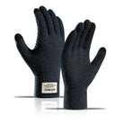 Schwarze Strickhandschuhe mit rutschfestem Griff, ideal für Winter und Outdoor-Aktivitäten. Hochwertige Materialien, stilvolles Design.