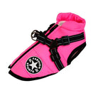 Warme, pinke Hundejacke mit reflektierenden Streifen und modischem Sport-Design. Ideal für kaltes Wetter. Hundebekleidung, Winterjacke.