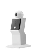 Weiße Überwachungskamera mit schwarzem Display, moderne Sicherheitskamera für Innenräume.