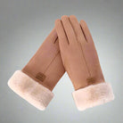 Damenhandschuhe aus Wildleder mit weichem Fleecefutter, beige, elegant und warm, ideal für Wintermode und stilvolle Accessoires.