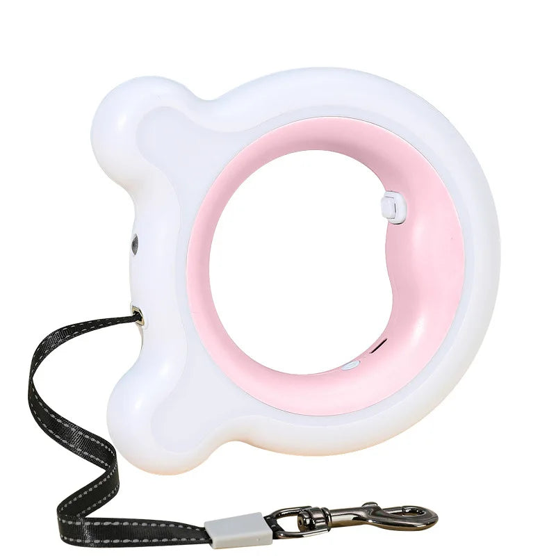 Rosa-weiße Hundeleine, ergonomisch, ausziehbar, mit robustem Karabinerhaken, für Haustiere.