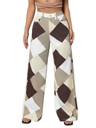 Damenhose mit geometrischem Muster, weite Passform, modisch, beige und braun, ideal für trendige Outfits, bequem und stilvoll.