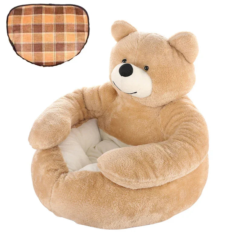 Plüsch-Teddybär-Sessel für Kinder, beige, gemütlich, weicher Stoff, ideal für Kinderzimmer.