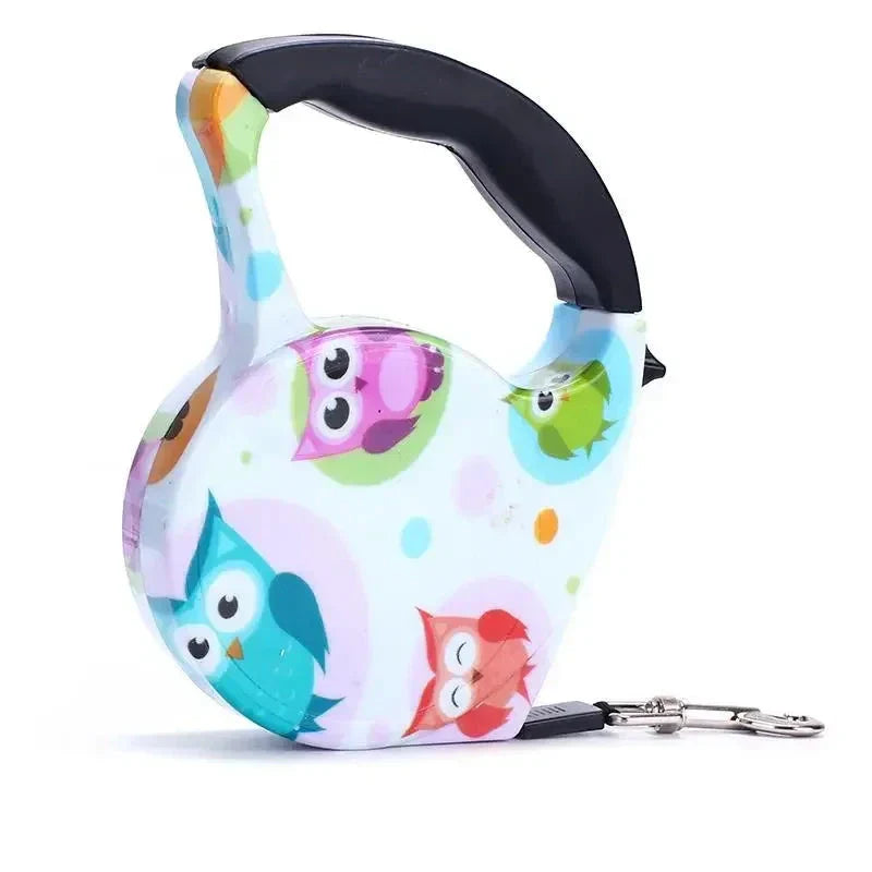 Bunte Eulen Hundeleine, ausziehbar, ergonomischer Griff, für Spaziergänge, Haustierzubehör.
