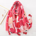 Roter Blumenschal aus Baumwolle, weich und leicht, ideal für Frühling und Sommer. Modisches Accessoire mit Quasten, perfekt für Damen.