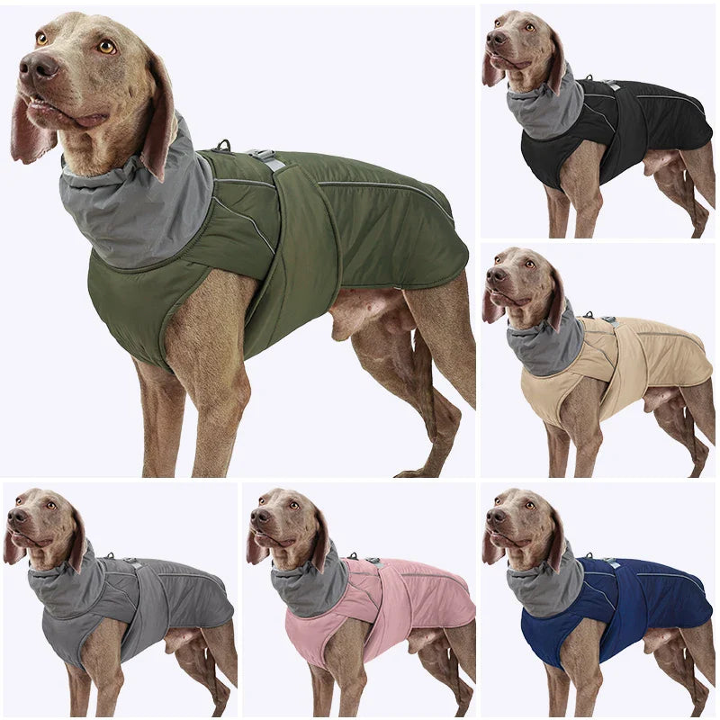 Hunde-Wintermantel in verschiedenen Farben: grün, schwarz, beige, grau, rosa, blau. Wasserdicht, warm, ideal für kalte Tage. Perfekt für Spaziergänge.
