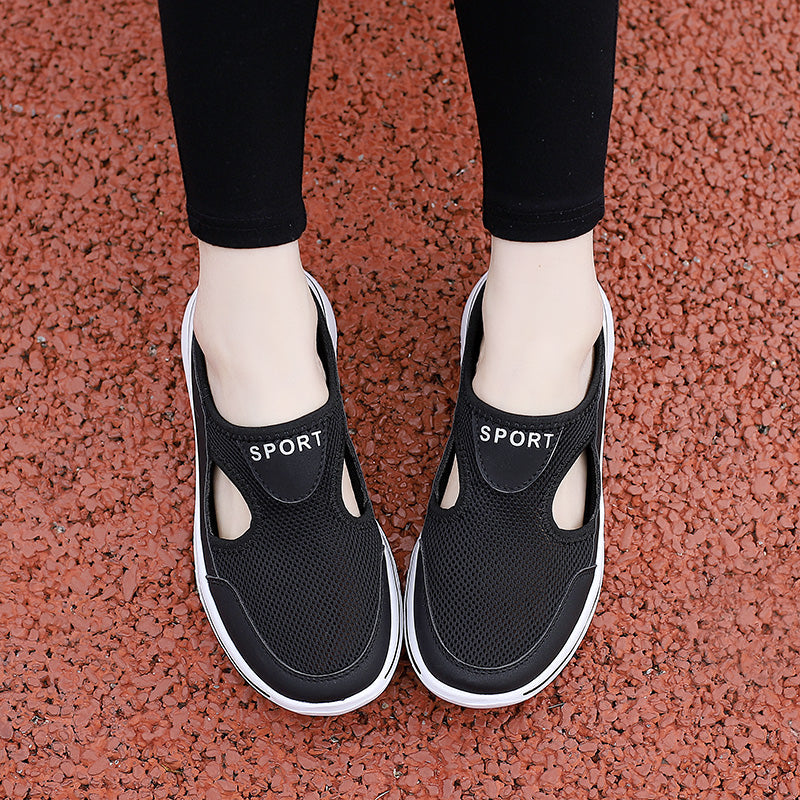 Schwarze Sportschuhe für Damen, atmungsaktiv und bequem, ideal für Laufen und Fitness. Modisches Design, rutschfeste Sohle.