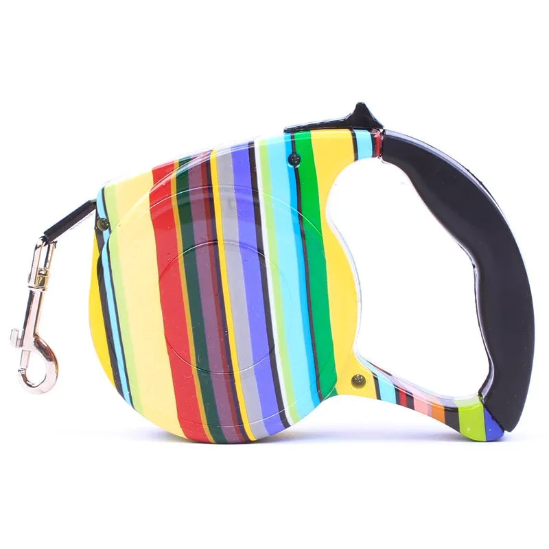 Bunte Hundeleine mit Streifenmuster, ausziehbar, ergonomischer Griff, für Hunde.