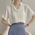 Damenbluse V-Ausschnitt, Retro-Chic, koreanischer Stil, Streetwear, Harajuku, weiß, kurzärmelig, vielseitig, modisch, Freizeitlook.