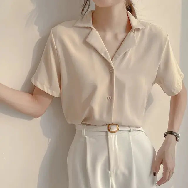 Damenhemd, V-Ausschnitt, einfarbig, Retro-Chic, koreanischer Stil, Streetwear, Harajuku, lässig, modisch, vielseitig kombinierbar.