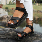 Schwarze Damen-Sandalen, römischer Stil, Plateau, Sommermode, Outdoor, Freizeit.