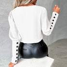 Elegante Damenbluse mit langen Ärmeln und Herzmuster, ideal für Frühling und Herbst. Modische Knopfleiste, perfekt für Casual-Looks.