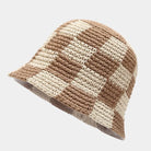 Handgemachter Häkel-Bucket-Hut für Damen, kariert, ideal für Frühling und Sommer. Weicher Sonnenhut, perfekt für Strand und Freizeit.