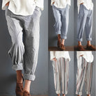 Gestreifte Baumwoll-Leinen-Hose, lässig und bequem, ideal für Freizeitmode. Erhältlich in großen Größen, perfekt für stilvolle Outfits.